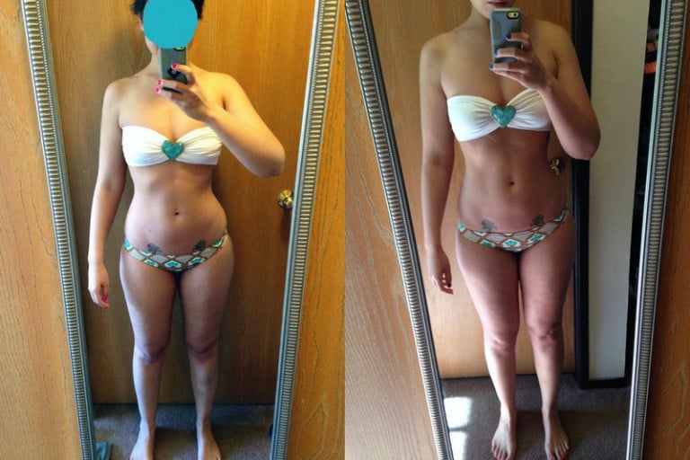 A progress pic of a 5'9" woman showing a snapshot of 152 pounds at a height of 5'9