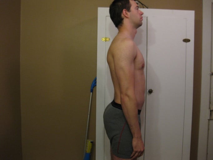 A picture of a 5'11" male showing a weight bulk from 160 pounds to 170 pounds. A total gain of 10 pounds.