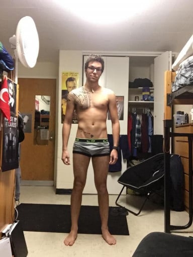 A progress pic of a 5'11" man showing a snapshot of 150 pounds at a height of 5'11