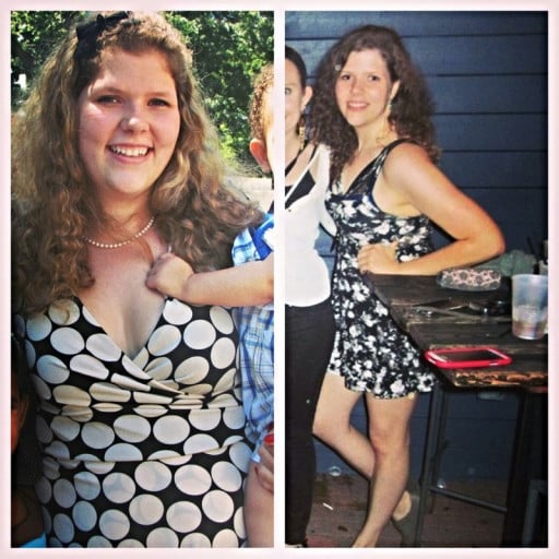 A picture of a 5'10" female showing a weight loss from 205 pounds to 163 pounds. A net loss of 42 pounds.