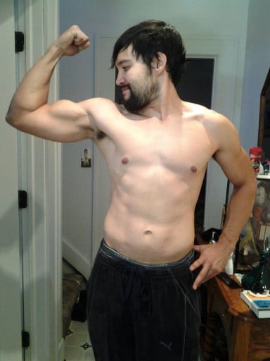 A picture of a 5'10" male showing a fat loss from 245 pounds to 181 pounds. A net loss of 64 pounds.