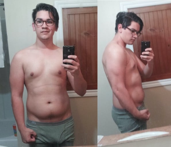 A photo of a 5'10" man showing a weight loss from 204 pounds to 199 pounds. A net loss of 5 pounds.