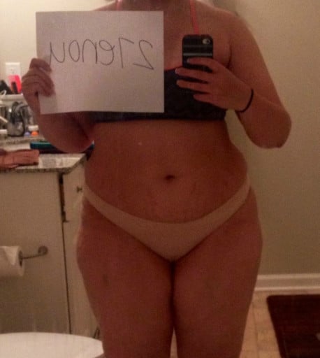 A progress pic of a 5'5" woman showing a snapshot of 207 pounds at a height of 5'5