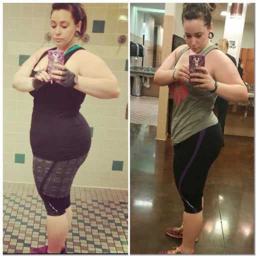 A photo of a 5'4" woman showing a weight gain from 130 pounds to 140 pounds. A respectable gain of 10 pounds.