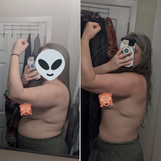 Before and After 16 lbs Fat Loss 5 foot 11 Female 230 lbs to 214 lbs