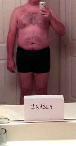 A before and after photo of a 5'11" male showing a snapshot of 217 pounds at a height of 5'11