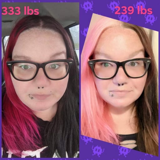 5 feet 3 Female Before and After 94 lbs Fat Loss 333 lbs to 239 lbs