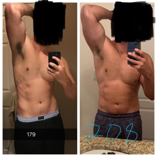 Before and After 29 lbs Weight Loss 6 foot Male 208 lbs to 179 lbs