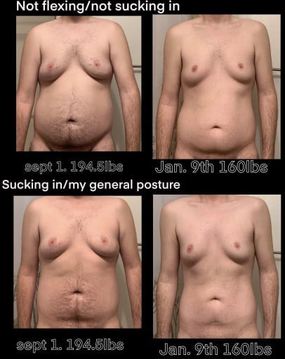 Progress Pics of 34 lbs Fat Loss 5'10 Male 194 lbs to 160 lbs