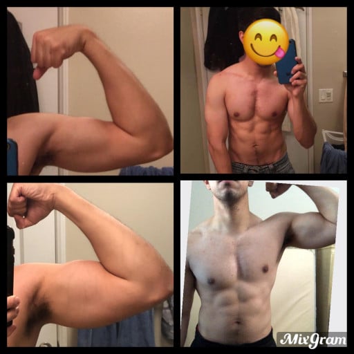 Before and After 27 lbs Weight Gain 5 feet 6 Male 128 lbs to 155 lbs
