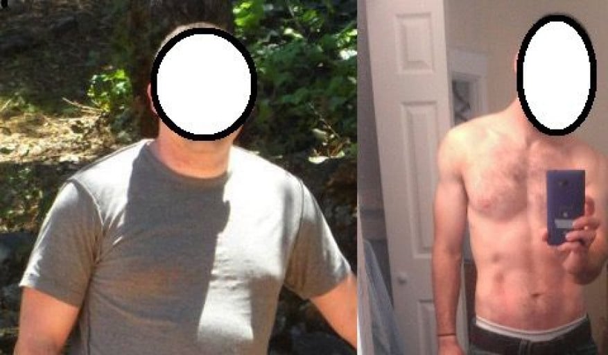 A picture of a 5'7" male showing a weight loss from 180 pounds to 130 pounds. A total loss of 50 pounds.