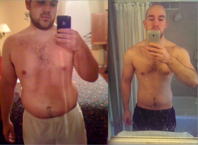 A picture of a 5'10" male showing a weight loss from 231 pounds to 160 pounds. A respectable loss of 71 pounds.