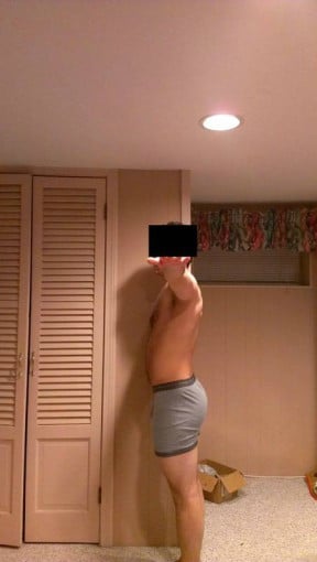 A before and after photo of a 5'7" male showing a snapshot of 167 pounds at a height of 5'7