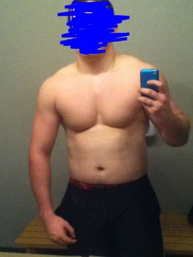 A photo of a 6'1" man showing a weight gain from 150 pounds to 225 pounds. A total gain of 75 pounds.