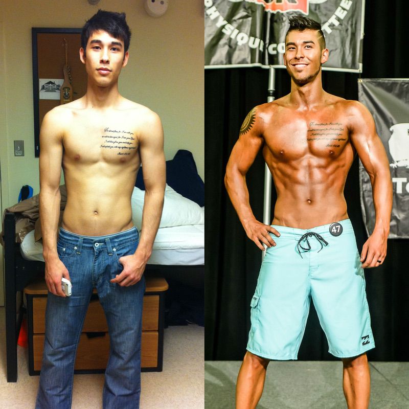 Before and After 31 lbs Weight Gain 6 foot Male 141 lbs to 172 lbs