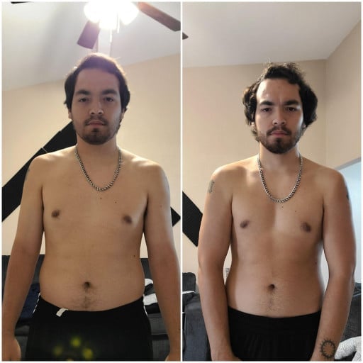 Before and After 42 lbs Fat Loss 5 foot 10 Male 215 lbs to 173 lbs
