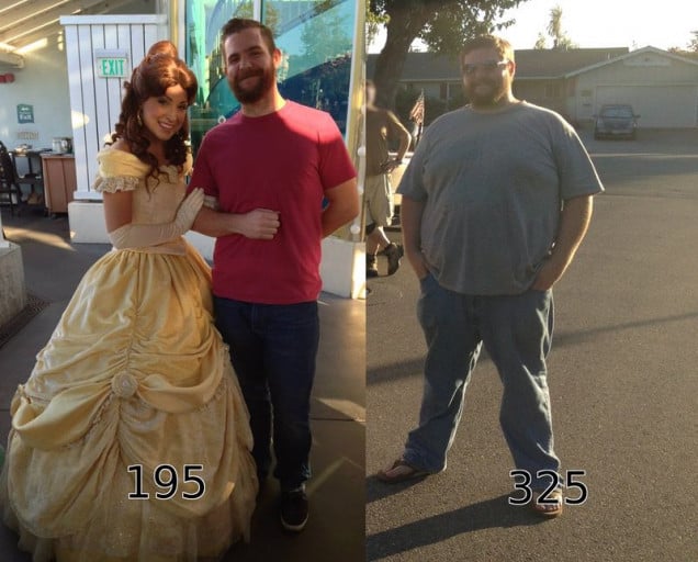 Before and After 130 lbs Weight Loss 5 foot 9 Male 325 lbs to 195 lbs