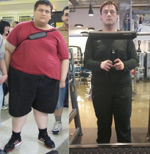 A photo of a 5'11" man showing a weight cut from 385 pounds to 245 pounds. A respectable loss of 140 pounds.