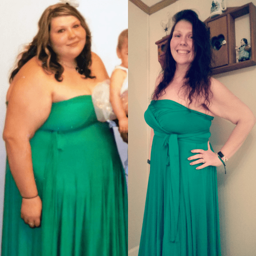 A progress pic of a 5'7" woman showing a fat loss from 350 pounds to 203 pounds. A total loss of 147 pounds.