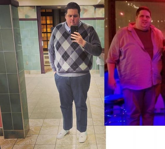 A picture of a 6'7" male showing a weight loss from 410 pounds to 357 pounds. A total loss of 53 pounds.