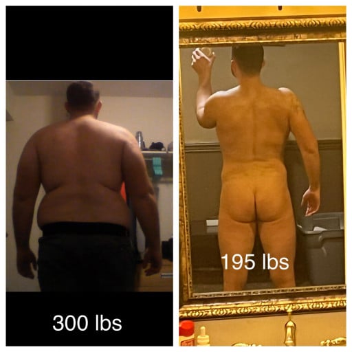 6 foot Male 105 lbs Fat Loss Before and After 300 lbs to 195 lbs