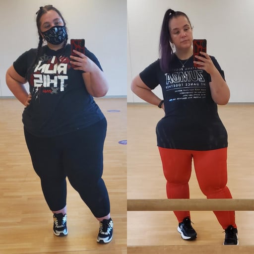 97 lbs Fat Loss Before and After 5'2 Female 332 lbs to 235 lbs