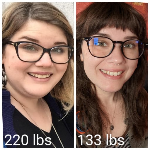 5 feet 4 Female Progress Pics of 87 lbs Fat Loss 220 lbs to 133 lbs