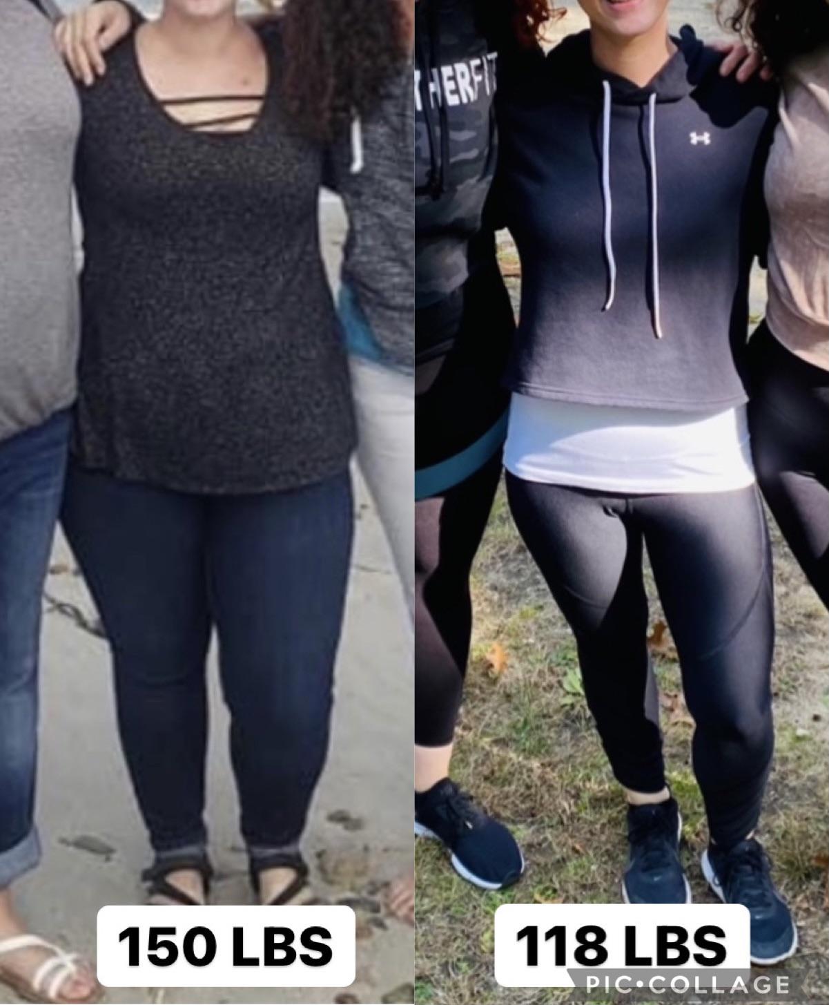 32 lbs Fat Loss Before and After 5 foot 1 Female 150 lbs to 118 lbs