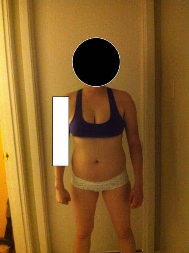 A photo of a 5'5" woman showing a snapshot of 143 pounds at a height of 5'5