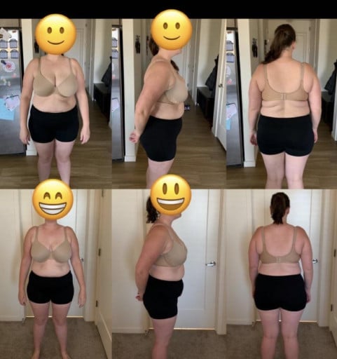 Before and After 17 lbs Weight Loss 5 feet 9 Female 237 lbs to 220 lbs