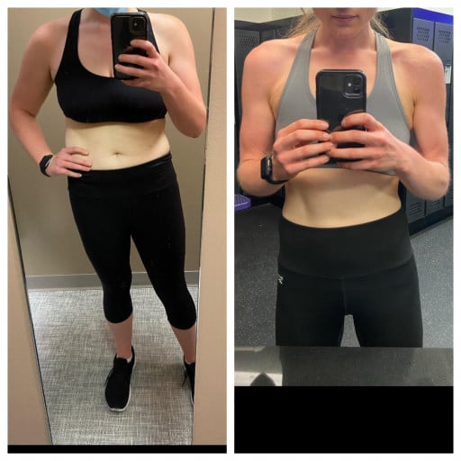 A before and after photo of a 5'9" female showing a weight reduction from 190 pounds to 130 pounds. A net loss of 60 pounds.