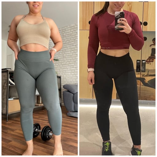 20 lbs Fat Loss Before and After 5 foot 2 Female 163 lbs to 143 lbs