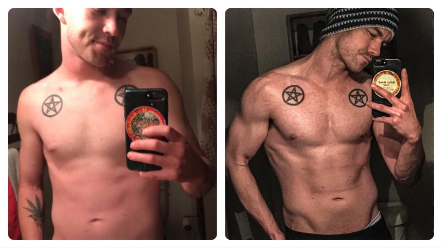 6 foot Male Before and After 26 lbs Muscle Gain 140 lbs to 166 lbs