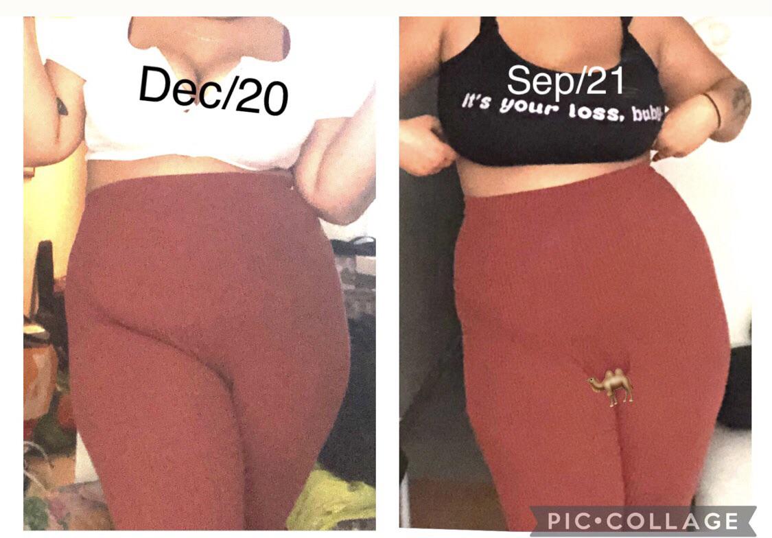 Before and After 9 lbs Fat Loss 5 foot 7 Female 225 lbs to 216 lbs