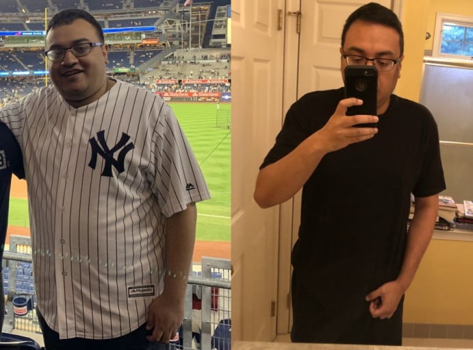 A progress pic of a 6'0" man showing a fat loss from 220 pounds to 178 pounds. A net loss of 42 pounds.