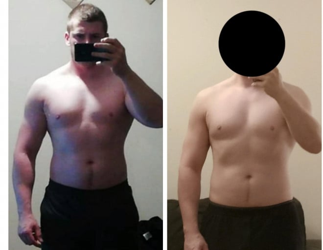 A picture of a 5'10" male showing a weight loss from 205 pounds to 193 pounds. A net loss of 12 pounds.