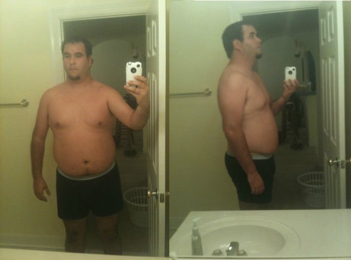 A before and after photo of a 6'2" male showing a weight cut from 286 pounds to 205 pounds. A respectable loss of 81 pounds.