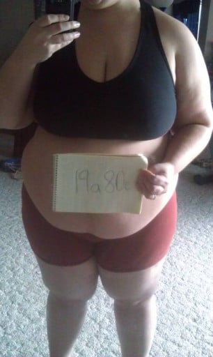 A photo of a 5'8" woman showing a snapshot of 288 pounds at a height of 5'8