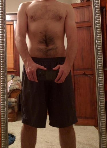A picture of a 5'10" male showing a weight reduction from 187 pounds to 160 pounds. A respectable loss of 27 pounds.