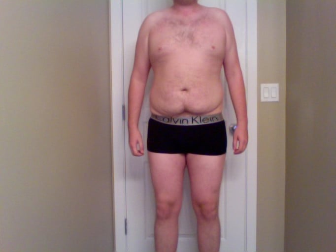 A before and after photo of a 6'1" male showing a snapshot of 233 pounds at a height of 6'1