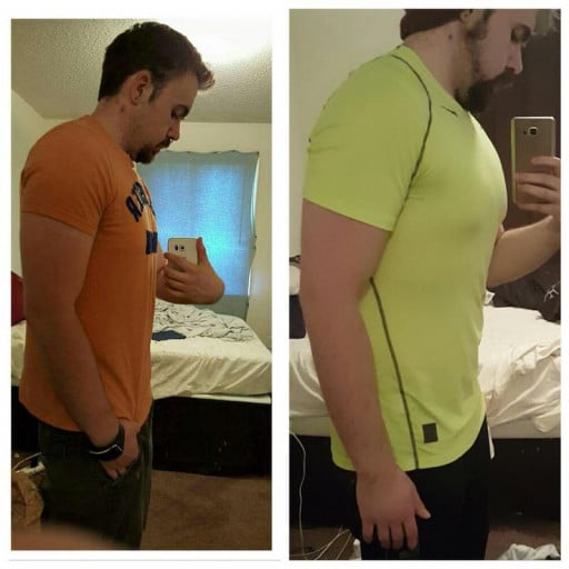 A progress pic of a 5'10" man showing a fat loss from 190 pounds to 180 pounds. A total loss of 10 pounds.