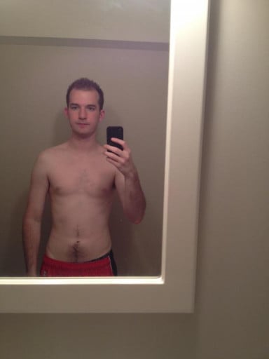 A before and after photo of a 6'0" male showing a weight gain from 175 pounds to 207 pounds. A total gain of 32 pounds.