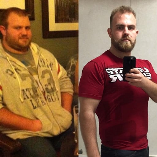 A picture of a 6'1" male showing a weight loss from 310 pounds to 230 pounds. A respectable loss of 80 pounds.