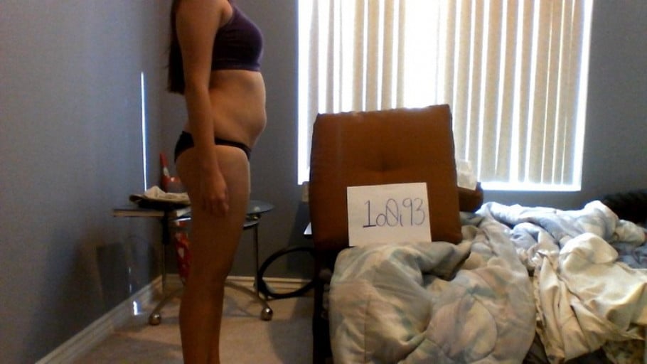 A before and after photo of a 5'3" female showing a snapshot of 126 pounds at a height of 5'3