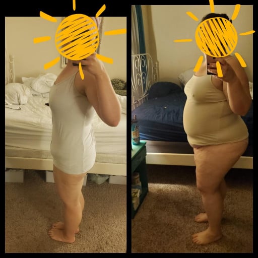 Before and After 101 lbs Weight Loss 5'7 Female 302 lbs to 201 lbs