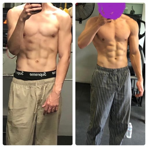 Before and After 45 lbs Muscle Gain 6 foot 2 Male 145 lbs to 190 lbs