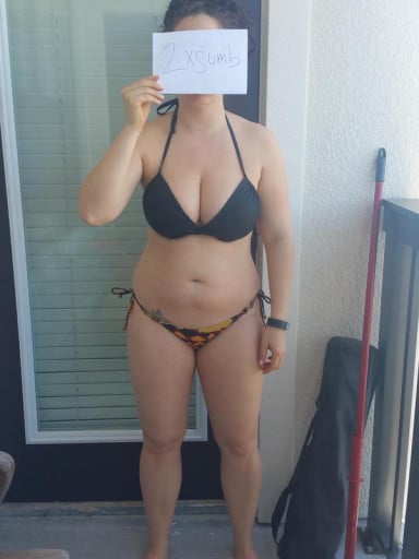 A photo of a 5'4" woman showing a snapshot of 153 pounds at a height of 5'4