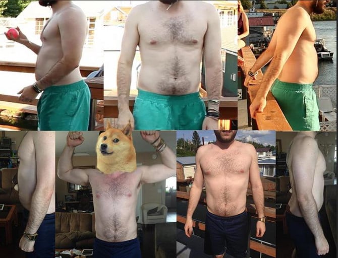 A before and after photo of a 5'10" male showing a weight reduction from 186 pounds to 177 pounds. A total loss of 9 pounds.