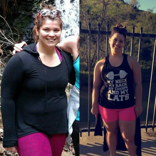 A before and after photo of a 5'7" female showing a weight reduction from 236 pounds to 228 pounds. A net loss of 8 pounds.