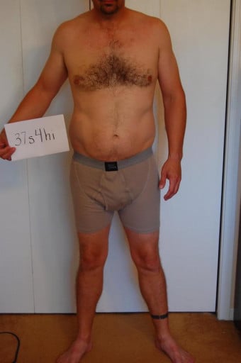 A before and after photo of a 5'9" male showing a snapshot of 163 pounds at a height of 5'9